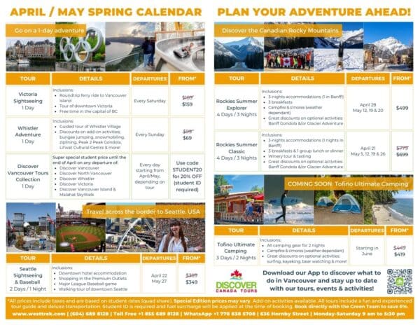 April / May West Trek Calendar