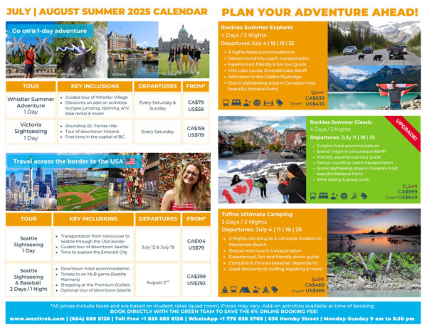 WestTrek July | August Calendar of Activities and Tours